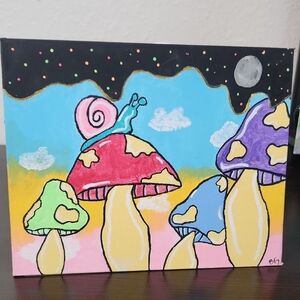 Mushroom Snail Canvas Art Hand Painted